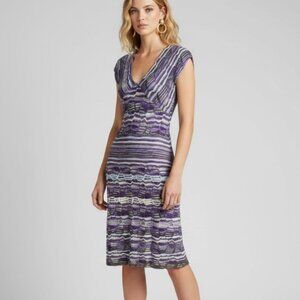 M Missoni Knit Sleeveless Sheath Dress Sz 6 Purple Striped V-Neck Italian Chic